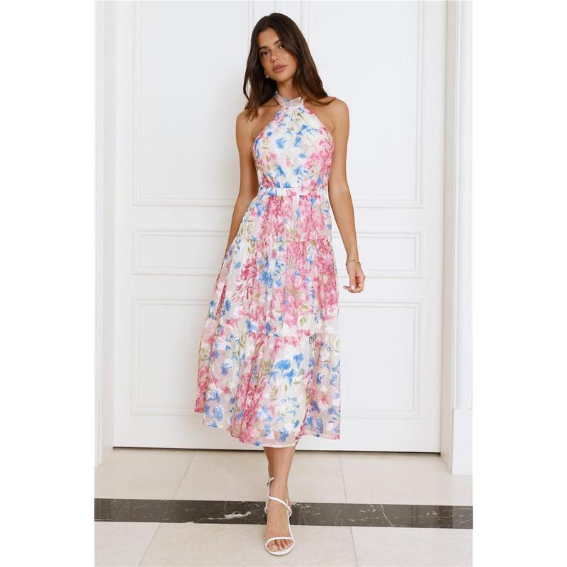 Blossom Mystique Halter Midi Dress Pink