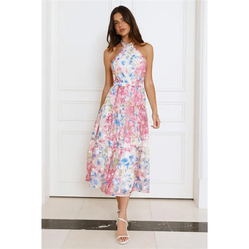 Blossom Mystique Halter Midi Dress Pink