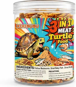 Turtle Food for Reptiles, 3 oz Canister - 3-in-1 Blend of Dried Mealworms, River Shrimp & Fish - Turtle Treats with High Protein, Reptile Treats for Aquatic Turtles (3 oz)