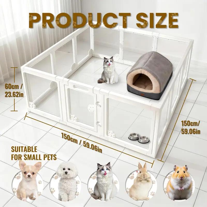 8/10/12PCS Acrylic Indoor Dog Playpen for Puppies and Small Dogs, 24 Inch, 10 Panels, White,  Easy Assemble Clear Pet Pen for Puppy Bunny Cat Pig, Sturdy & Easy Cleaning Plastic Dog Puppy Fence