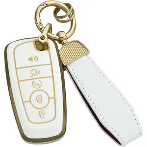 for Ford Key Fob Cover with Keychain, Full Coverage Protection Key Case for 2018-2025 Explorer Fusion Escape Edge Bronco F150 Maverick Mustang Accessories, White