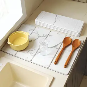 Large Stone Drying Mat for Kitchen Counter, Easier Cleanup - Smart hinge design, Quick-Dry Non-Slip Counter Protector for Dishes, Cups & Bottles, 24.5" x 16"