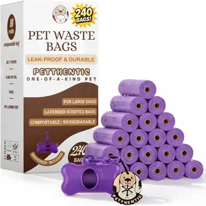PETTHENTIC Biodegradable Dog Poop Bags with Leash Holder & Dispenser, 240 Count - Lavender Scented, Extra Thick Leak-Proof Cornstarch Waste Bags for Dogs, 16 Rolls, Eco-Friendly Compostable