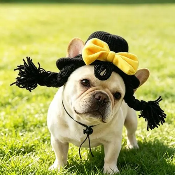 Halloween Pet Wig for Cats and Dogs, Cute Dress-Up Accessory and Photo Prop, Lightweight Breathable Synthetic Hair Prevents Discomfort and Overheating, Adjustable Elastic Strap for Secure Non-slip Fit, Tangle Resistant and Non-shedding Fibers
