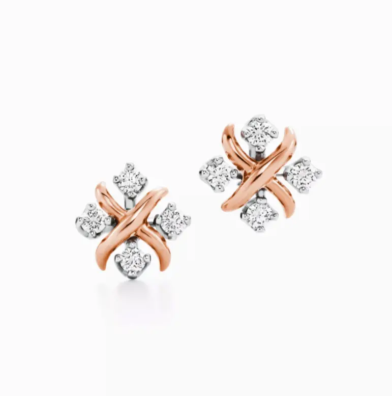 Pre-owned Tiffany 16 Stone Earrings Rose Gold and Platinum with Dias, Non Full Set