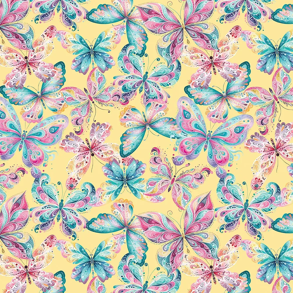 Fabric Benartex Yellow Dreamy Butterflies Faith and Grace by the Quarter Yard 15236-33