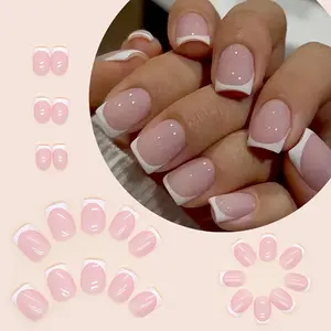A Set of 24 Nude French-Style White-Edged Press-On Artificial Nails for Easy Application.