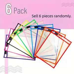 Colorful Dry Erase Pocket Sleeves, 10x14 Inch, Reusable Plastic Clear Classroom Protectors, Set of 6, Durable & Versatile Use, Office Stationery Supplies