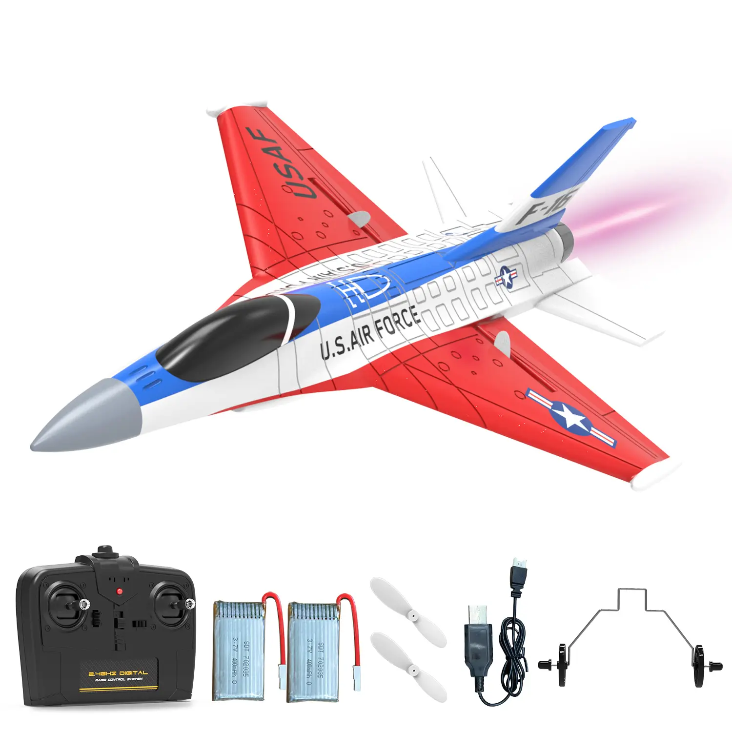 Volantexrc F-16 Fighting Falcon Hobby RC Plane - 2.4Ghz 2CH Remote Control Airplanes Jet Fighter, Ready-to-Fly with Cool LED Lights for Beginner Adults (762-4)