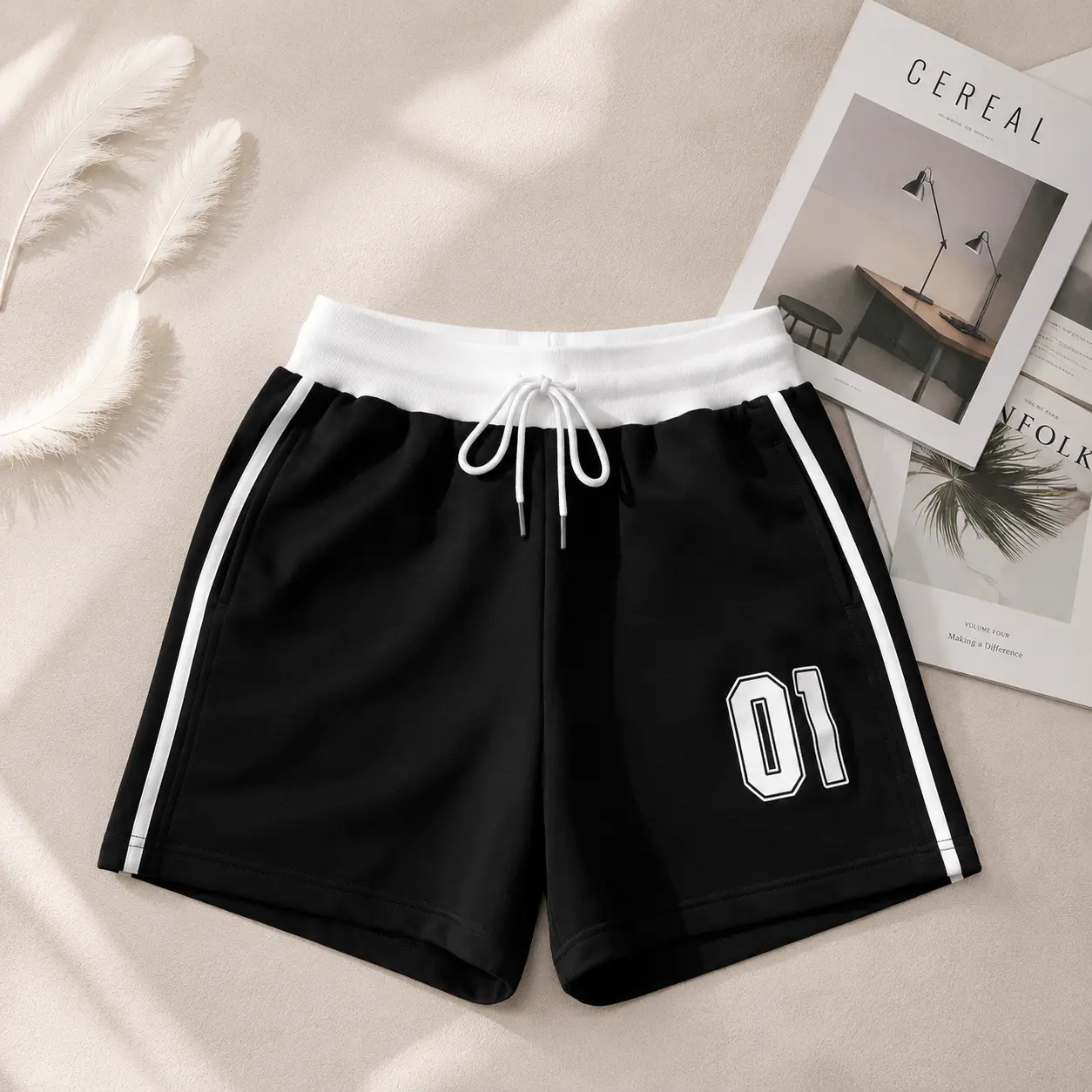 Women’s running shorts, casual yoga shorts, and beach shorts with side stripes—solid color design, slightly stretchy fabric, suitable for spring, summer, and autumn.