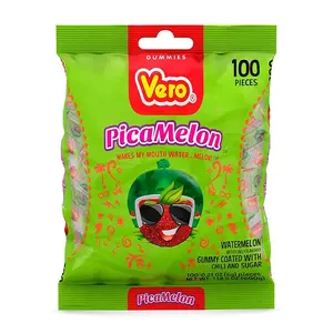 Watermelon Flavored Chewy Gummy Treats Coated in Chili Powder 100 Pieces (Net Wt. 1 Lb, 5,15 Ounces) - Individually Wrapped Mexican Candy Gummies for Piñatas, Halloween, and More
