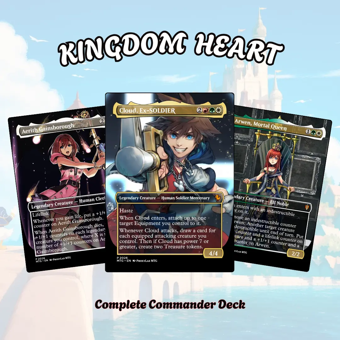 Proxy 100+ Commander Deck – Keyblade Fantasy Adventure Theme | Magical Worlds & Heroic Combat EDH Strategy | Anime Game Art | Premium Print | Collector Gift