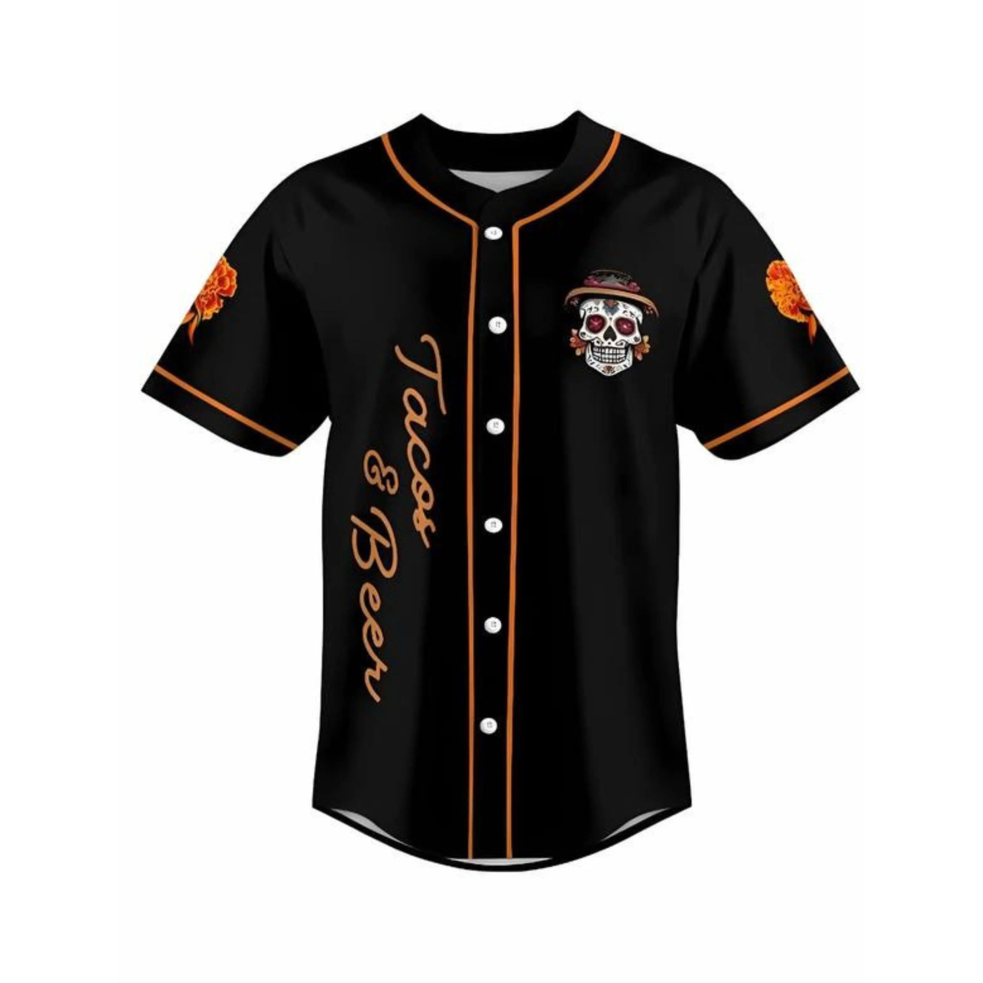 Men's Skull Pattern Baseball Jersey, Mexican Beer Celebration Shirt, Unisex Drinking Tequila Ball Tee, Perfect for Dia De Los Mue, Classic Fitted Design, Ideal for Mexican Beer Celebrations & Dia De Los Muertos Events, Jersey Shirts