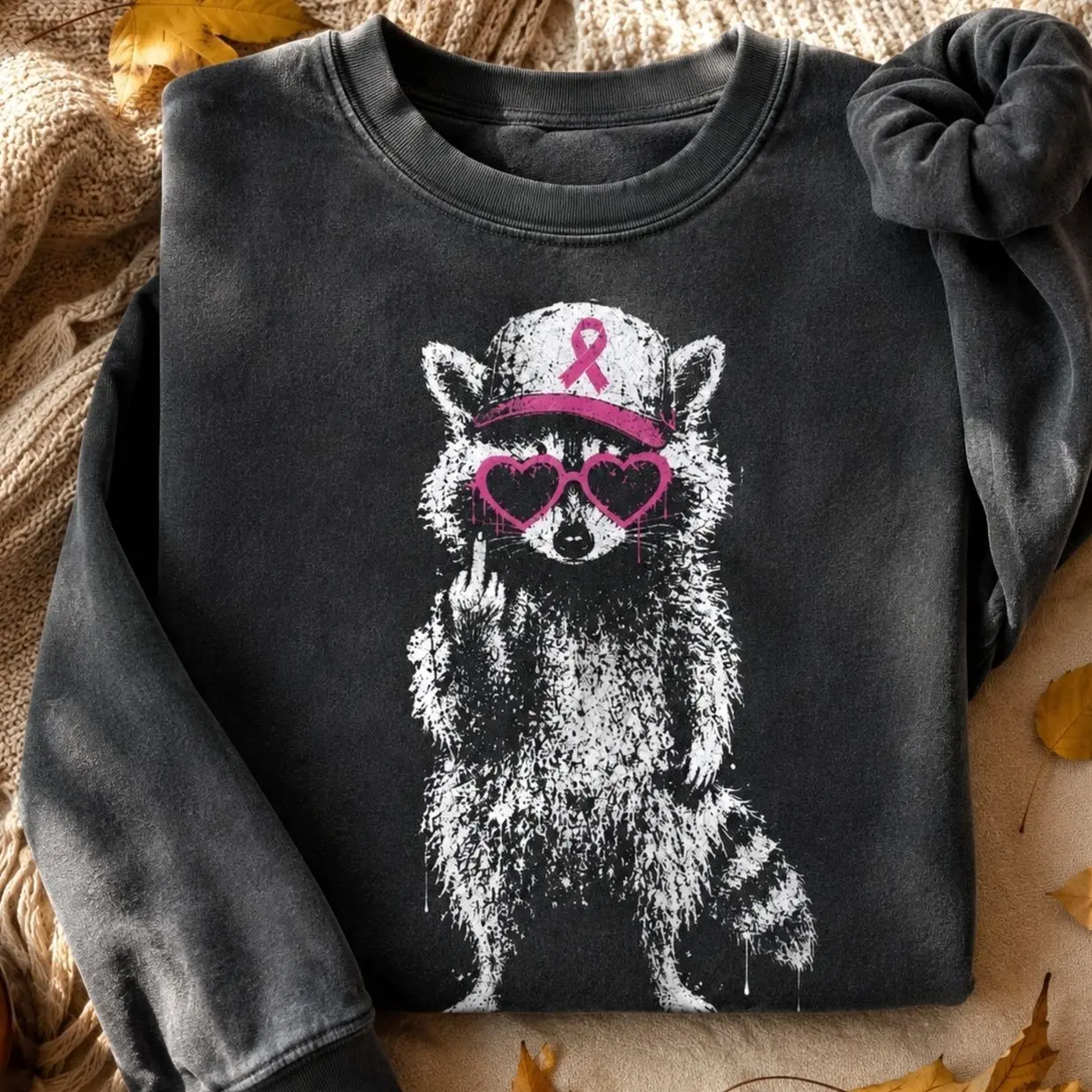 Fck Cancer Raccoon Shirt , Breast Cancer Support Squad Shirt, Vintage Pink Ribbon Shirt , Funny Cancer Awareness