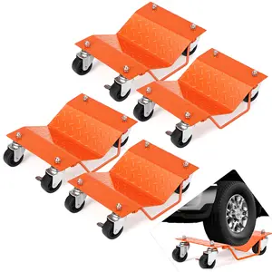 4PCS Heavy Duty Car Wheel Dolly Set – 4000LBS Capacity Per Dolly – 360° Rotational Lockable Casters – Effortless Vehicle Moving & Positioning – For Cars, Trucks, Motorcycles, Auto Repair Garage – Red/Black