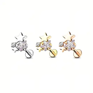 [Stainless Steel Ear and Lip Stud] Exquisite And Unique Star-shaped Zirconia Piercing Cartilage Stud, Stainless Steel Ear Stud, Lip Stud, And Ear Helix Stud.