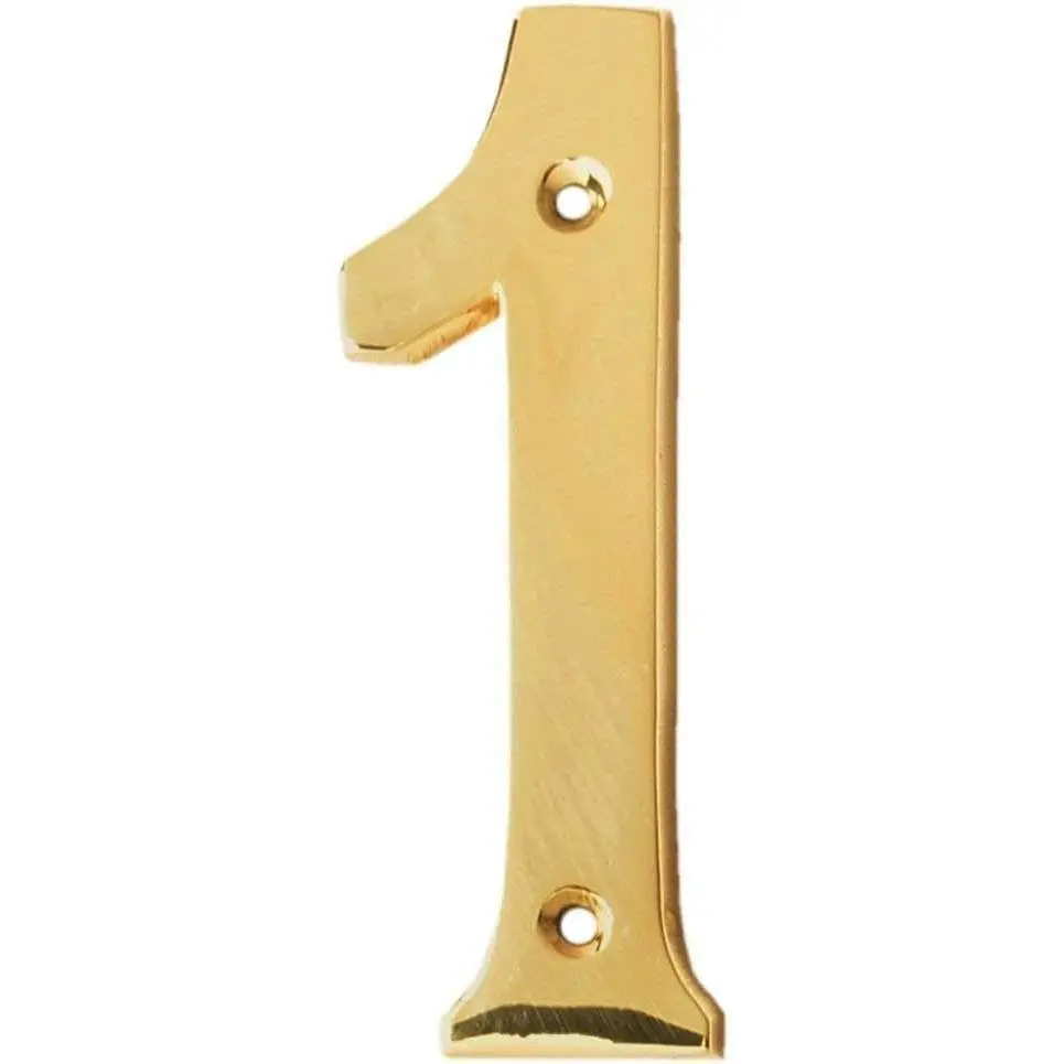 4" Brass Hou Hotel Door Number Plaque Numeric Numerical Digit 0-9 (1 (One))