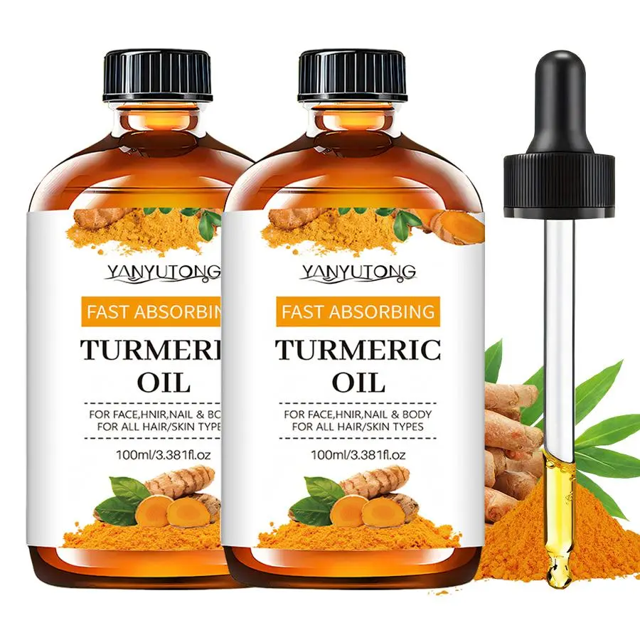 Turmeric Essential Oil 100ML Dual Bottle, Gentle Cooling Skin Balancing Soothe Strengthen Oil for Skin Hair Nails Massage Diffuser Universal Use Soothing Care Oil Body Care Oil Body Oils