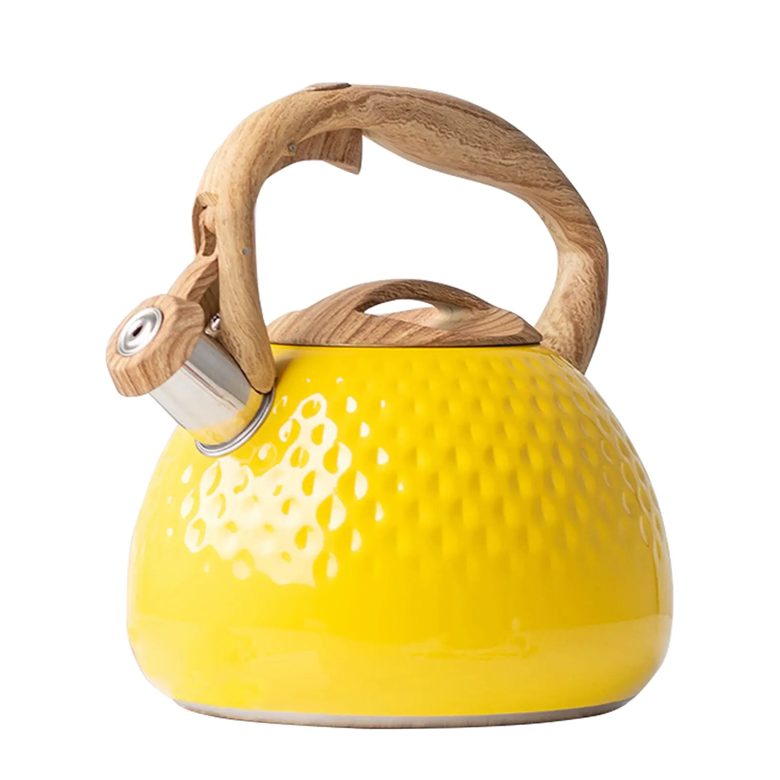 2.8L Stainless Steel Automatic Whistling Tea Kettle - Induction Safe Large Water Kettles & Jugs, Heat Resistant Kitchenware with Collapsible Wood-Style Handle, User-Friendly Spout, Insulated for Tea/Coffee Brewing, Yellow