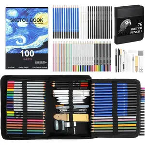 TMOL 76 Pack Art Supplies Sketching Kit with 100 Sheets 3-Color Sketchbook, Drawing Pencils Include Graphite Colored Charcoal Watercolor & Metallic Pencils, for Kids Adults Beginner Artists