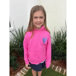 Youth Hot Pink Hoodie with Purple Heart