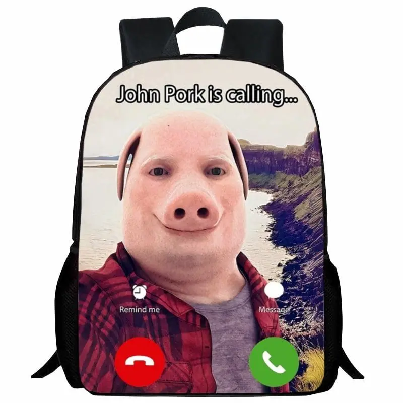Funny John Video Pig Pork Student Backpack Cartoon Anime Backpack