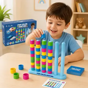 Color Stacking Classification Board Game, Fun Color Sorting Challenge, Fast-Paced Ring Matching, Stem Educational Toy for Kids and Family Parties