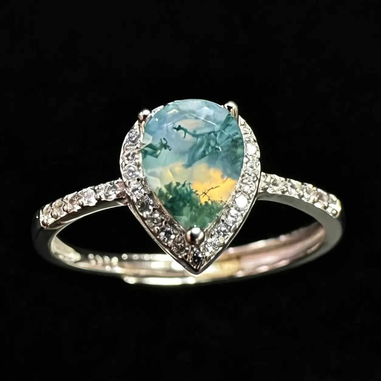 Natural Moss Agate Gemstone Ring, Elegant 8×6mm, Adjustable, Natural Crystal Jewelry Accessory