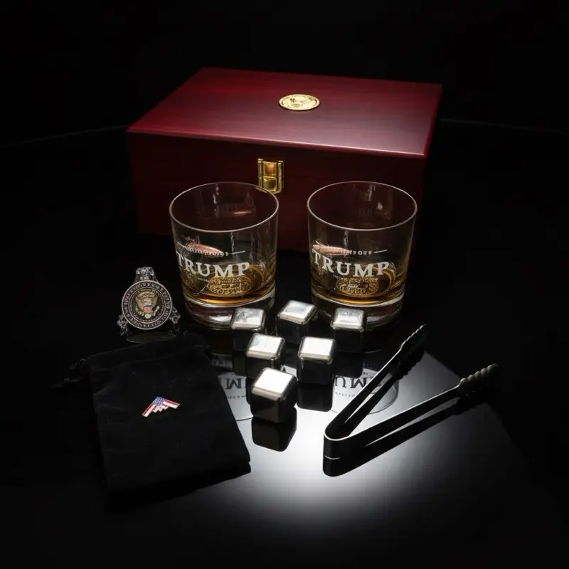 Luxury Laser Engraved with bullet & coin Embedded Whiskey Glass Set Drinkware 12oz