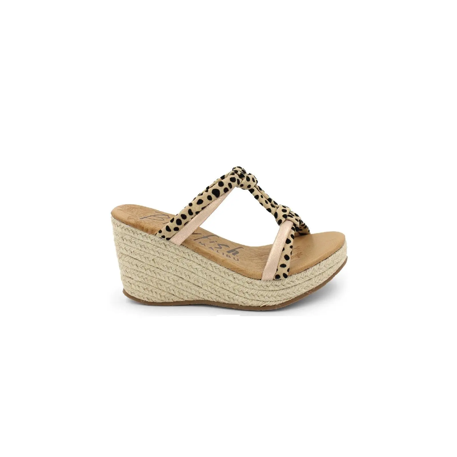 Blowfish Malibu Women's Purru Rope Sandals, Sand Pixie Leopard/Rosegold Meteorite