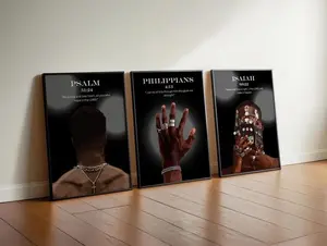 (Set of 3) Black Christian Bible Verse Print; Black Man Wall Art #666122