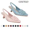 Coutgo Women's Black PU Pointed-Toe Slingback Kitten Heel Pumps - Low, Comfortable Fashionable Footwear, All Seasons Shoes for Office, Party