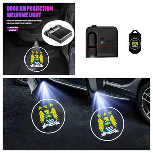 4 Pack Universal Car Door LED Welcome Projector Lights, Manchester City FC Logo Courtesy Lights, Waterproof No-Drill Peel-and-Stick Non-Destructive Installation