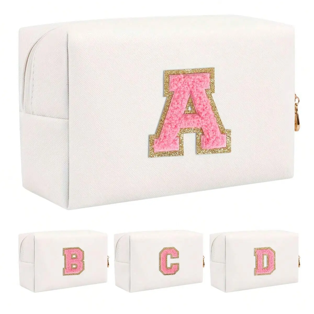 Women's Chic Elegant Geometric Colorblock PU Leather Compact Waterproof Make-up Bag - Personalized Monogram Initial Chenille, Multi-Function Portable Makeup Pouch for Purse, Travel Luggage Organizer