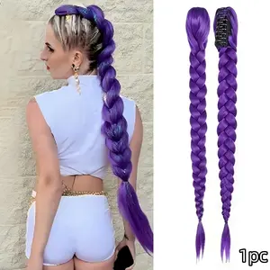 Long Braid Wig Clip Tail Synthetic Fiber, Curly Wave, Suitable for Adult Women, Kpop Anime Y2K Cosplay Party Halloween