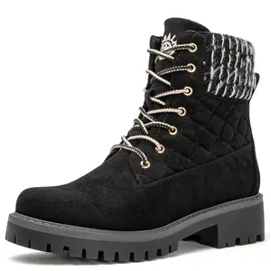 GLOBALWIN Women's Quilted Ankle Boots Fashion Combat Boots Lace Up Combat Boots Low Heel Warm Fur Ankle Booties For Women