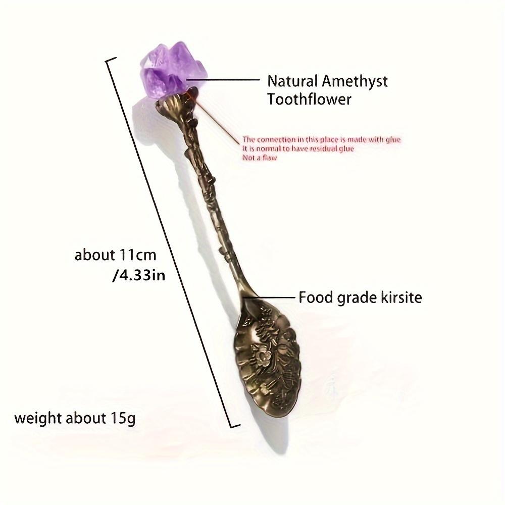 1/2/4/7pcs Natural Amethyst Flower Coffee Spoons Decorative Tea Spoons, Purple Crystal Spoons,Vintage Carved Spoons Dessert Spoon Ice Cream Spoons Hand Polished Raw Stone Crystal,Lucky home