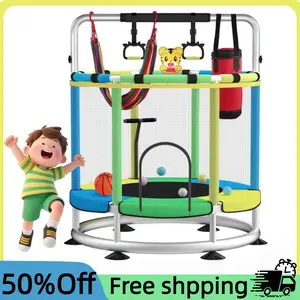 Kids Trampoline 55 Inch Toddler Trampoline with 440 lb Capacity, Indoor & Outdoor, Fence, Seamless Safety Design, Mini Trampoline for Boys and Girls Outdoorfun