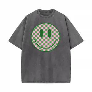 Casual Oversized Style Women's T-Shirt Checkerboard Smile Face Design Summer And Spring Wear Perfect Gift For Friends And Family