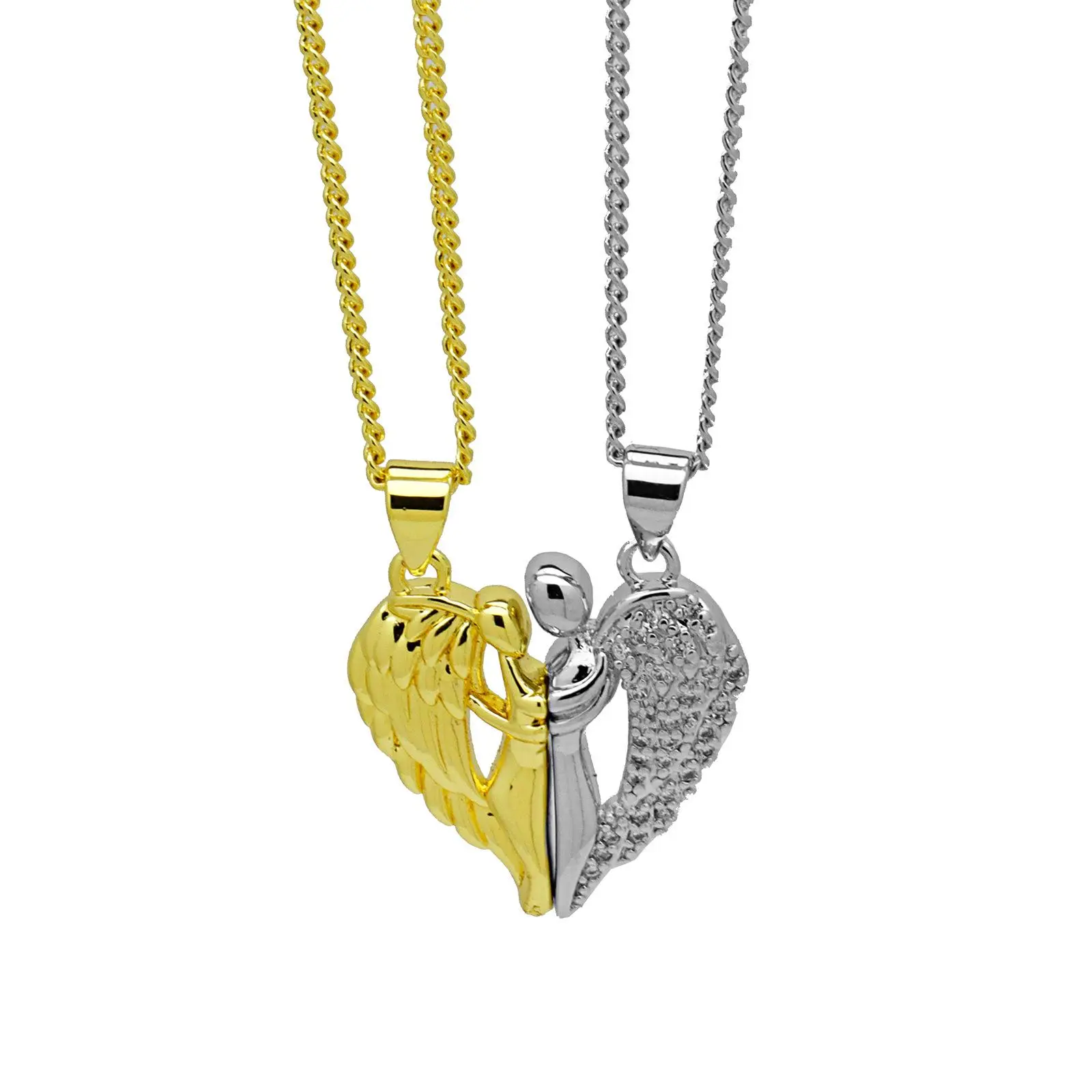 Angel Wings Hug Pendant Necklace Silver Gold Two-Tone Couple Pendant Romantic Jewelry Gift for Valentine’s Day & Anniversary
