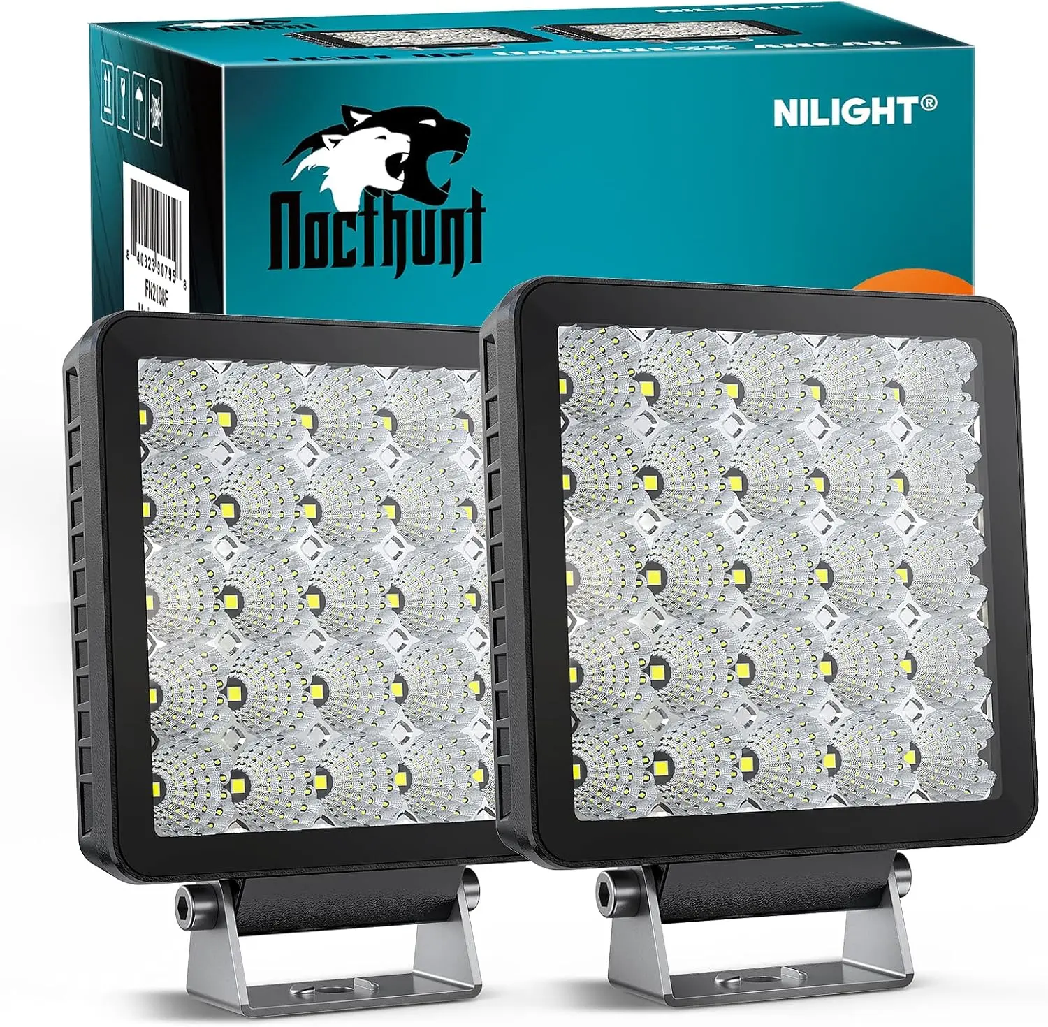 Nilight 2PCS 5In Square Flood Beam Driving Work Lights - 25LED Super Slim Aluminum Pods with Built-in EMC, Side/Ditch Lights for Jeeps, Off-Road Vehicles, Boats (Hood, Front Bumper, Bull Bar Mountable) | Long-Lasting, Boosts Driving Safety