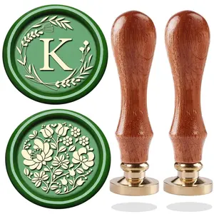 Initial Letter Alphabet K Wax Seal Stamp Wicker Eucalyptus Flower Sealing Stamp for Wedding Invitation Gift Wrap Envelopes Christmas Card