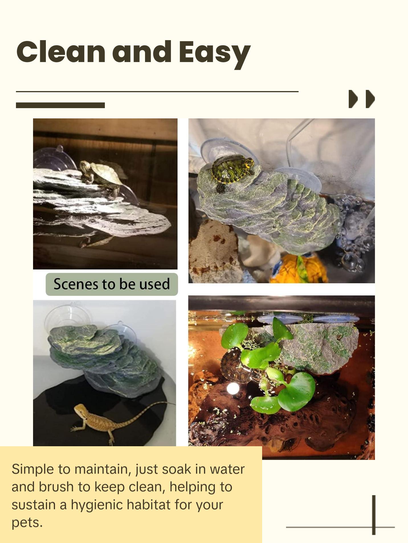 Turtle Basking Platform Reptile Climbing Shale Resin Step Ledge Stone Aquarium Ornament Rock Landscaping Decoration with Suction Cups for Frogs Newts Amphibians Lizard (Medium:8.2”Lx3.3”Wx3.1”H)