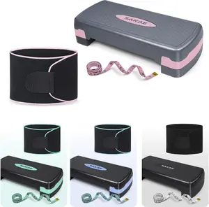 SAKAE Aerobic Step Platform Set with Waist Trimmer & Measuring Tape, Exercise Steppers for Home Exercise Fitness, Adjustable Height 2 Level Risers Workout Step Platform Trainer, Multiple Colors