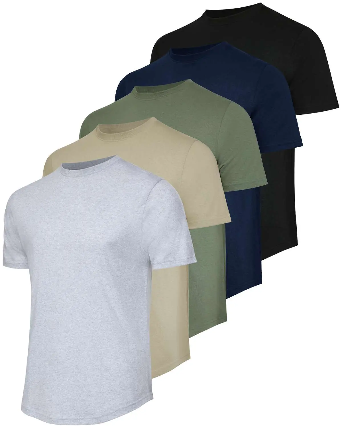 Real Essentials 5 Pack: Men’s Cotton Hipster Curved Hem Droptail Tee – Premium Longline T-Shirts with Long Tail Drop Cut