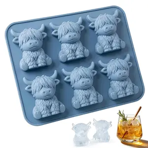 Mini Highland Cow Ice Cube Mold, 6 Cavity Silicone Ice Tray, Novelty Ice Cube Tray,  Easy to Pop Out, Cute Animal Shapes, Reusable Freezer Ice Trays Stackable for Cocktails, Bourbon ,Brandy, Perfect for Whiskey Lovers & Summer Gatherings
