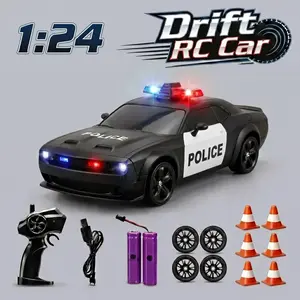 4WD 1:24 RC Police Car with LED Lights & Siren Sound, High-Speed Remote Control Toy Car for Kids