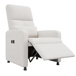 Power Recliner Vanity Chair Set, Electric Living Room Recliner with USB Port, 105-150° Adjustable Angle, Soft Linen Fabric, Overstuffed Back & Armrests, Metal Frame Supports 370LBS, Tool-Free Assembly, Modern Lounge Chair for Home Theater Bedroom
