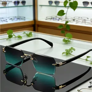 Retro Rectangle Rimless Sunglasses for Women & Men, Vintage Y2K Trendy Designer Inspired Shades, Luxury Casual Fashion Eyewear with UV Protection for Daily, Street Style & Vacation Outfits