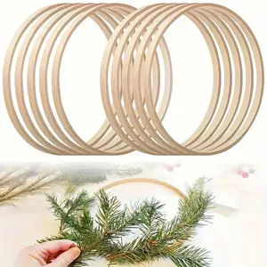 10pcs Bamboo Floral Hoop Wreath for DIY Crafts, Dream Catchers & Wedding Decor - Round Wooden Rings for Macrame, Wall Hangings & Light Ribbon Craft Projects